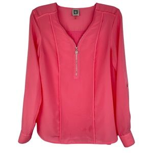 Anne Klein Pink Long Sleeve Zip Front Blouse Women's Sz 4